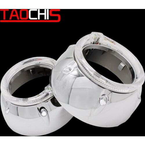 TAOCHIS YT124 3.0 inches bi xenon projector lens shroud LED car headlights chrome mask angel eyes white red blue yellow color