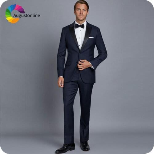 Navy Blue Mens Classic Suits for Wedding Black Peaked Lapel Slim Fit Terno Masculino Elegent Male Blazers 2 Piece Costume Homme