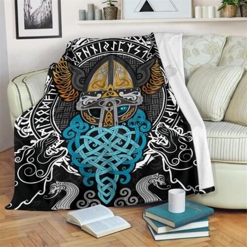 Valnut Helm Of Awe Odin Viking Tattoo 3D printed Sherpa Blanket on Bed Home Textiles Dreamlike HOME ACCESSORIES Drop shipping