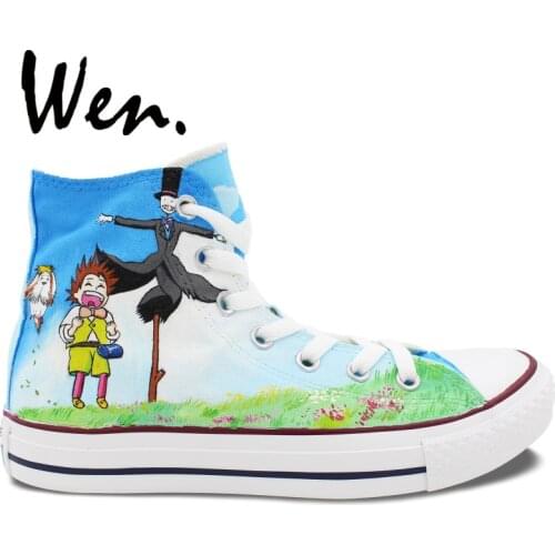 Wen Anime Boy Girl Sneakers Custom Miyazaki Hayao Howls Moving Castle Hand Painted Shoes Design High Top Non Slip Canvas Shoes