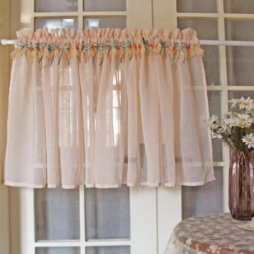 Champagne Valance Curtains for Kitchen Window Closet Bathroom Short Curtains French Half Coffee Curtain with Bowknot Home Decor