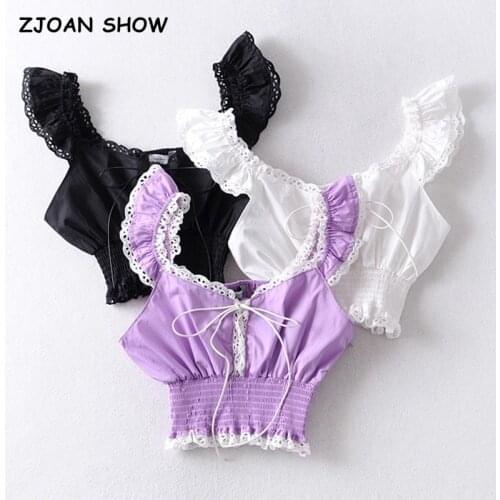 Harajuku Ruched Bow Camis Women Summer Tank Tops Retro Low v neck Cool Girl Sexy Slim Crop Top Tees