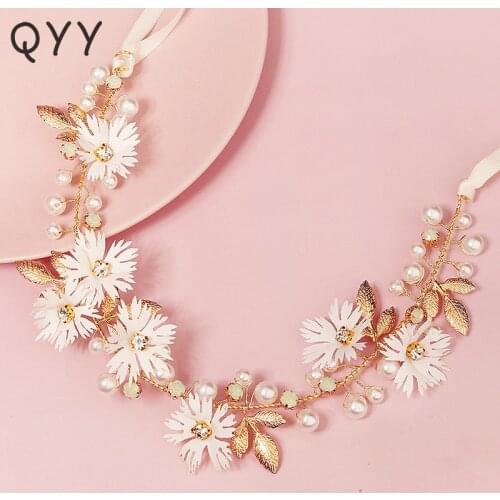QYY Handmade Flower Pearl Headbands for Women Wedding Hair Accessories Bridal Hair Jewelry Party Headpiece Bridesmaid Gift