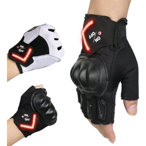 1Pair Rechargeable LED Automatic Induction Turn Signal Outdoor Cycling Warning Light Breathable Half Finger Gloves