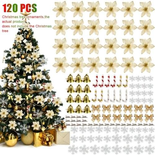 120 pcs Christmas Tree Decoration Pendant Plastic Flower Simulation Flower Set Pendant