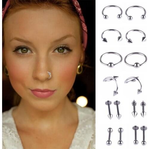 16pcs Fashion Titanium Nose Ring Silver Color Gold Body Clip Hoop For Women Septum Piercing Clip Navel Belly Button Rings