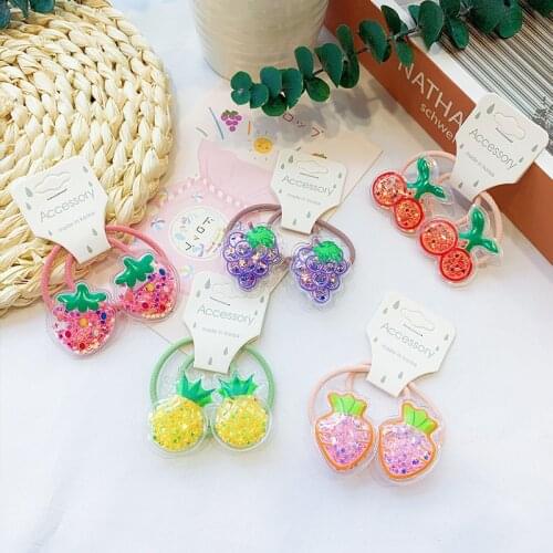 2PCS Cartoon Fruit Quicksand BB Clips Kids Hairpins Children Headwear Baby Clips Headdress Elastic Hair Bands Girls Accessories