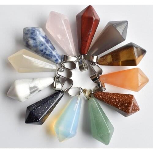 2020 fashion Hot Sale good quality Mixed Natural Stone pendulum Hexagonal pyramid Charms pendants 12Pcs Wholesale Free shipping