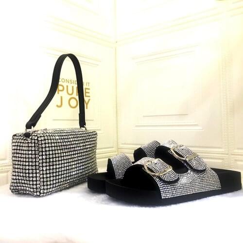 2021 Fashion hand bags for women Shoes diamond Shoes and Bag Sets Silver Color bag for Womens Shoes for lady