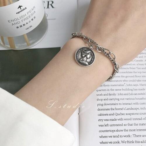 2021 New Fashion Punk Chain Gold Silver Multilayer Bracelets Carved Metal Pendant Coin Heart Pattern Bracelet Gift Jewelry