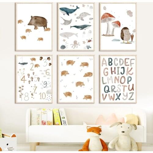 Alphabet Digital Meter Cartoon Animals Nursery Wall Art Canvas Painting Nordic Posters And Prints Wall Pictures Child Room Decor