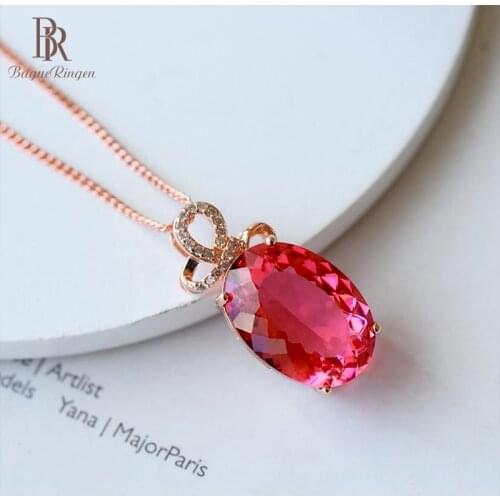 Bague Ringen Classic 925 Sterling Silver Pendant Necklace With Oval Shape Ruby Gemstones Rose Gold Color Wedding Party Gift