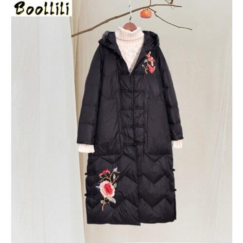Boollili Winter Coat Women White Duck Down Jacket Women Clothes 2020 Vintage Embroidery Puffer Jacket Women Warm Parka