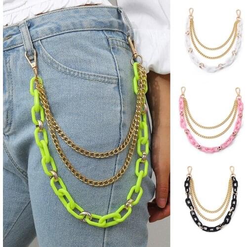 Fashion Jewelry 3 Layer Neon Green Jean Waist Pants Chain Punk Acrylic Chains Wallet Key Pant Belt Chain