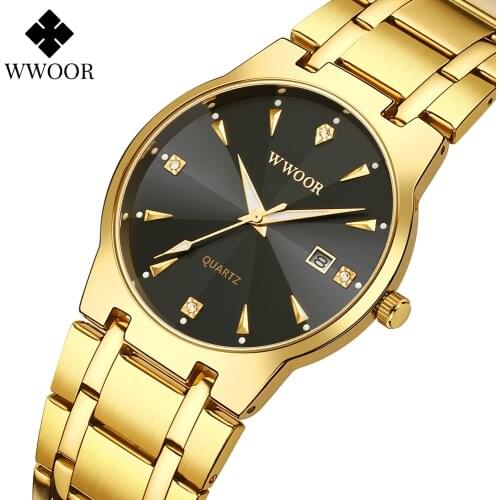 2021 Mens Watches WWOOR Top Brand Luxury Waterproof Quartz Wrist Watch Men Fashion Gold Black Stainless Steel Relogio Masculino