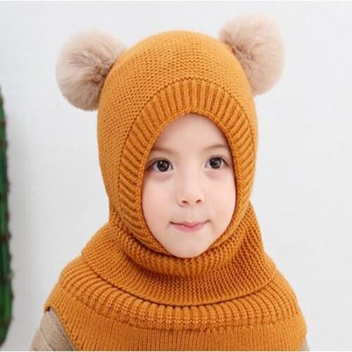 Kids Winter Hats Knitting Skull Cap Scarf - Orange