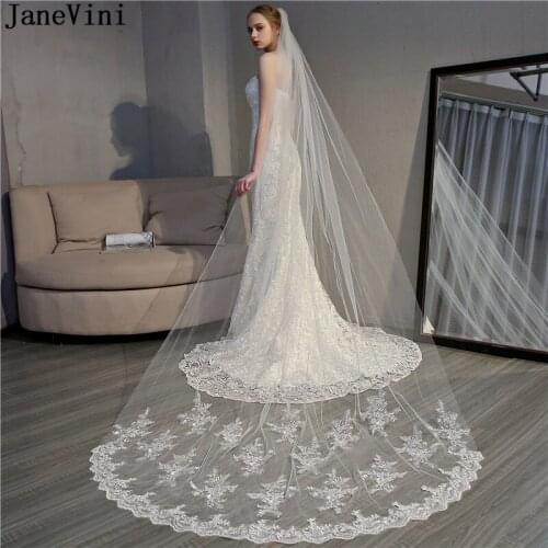 JaneVini 3 Meters Cathedral Bridal Veils Wedding 2020 Velos Para Novias Long Lace Edge Appliqued Ivory One Layer Bride Veil Comb