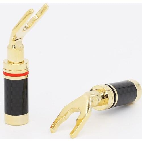 Hi-End HiFi 4PCS 24K Gold Plated Locking screw Spade Plug Speaker Cable Wire Connector