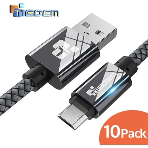 10Pack Micro USB Cable TIEGEM 2A Fast Charger USB Data Cable Mobile Phone Charging Cable for Samsung Xiaomi Huawei Android Cable