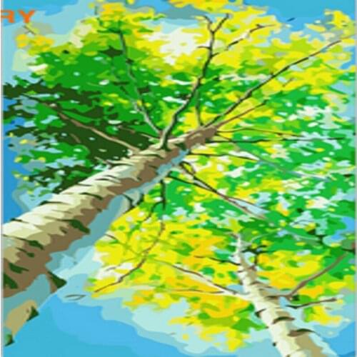Paint By Numbers Tree Scenery Oil Painting Canvas With Framed Acrylic Hand Painted DIY Kits Coloring By Numbers Home Decoration