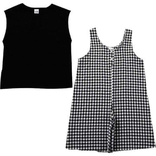 2021 Toddler Girl Clothes Set Summer Black Cotton Tops Plaid Pants Two Piece Suit Fashion Children Clothing 6 8 12 14 Years