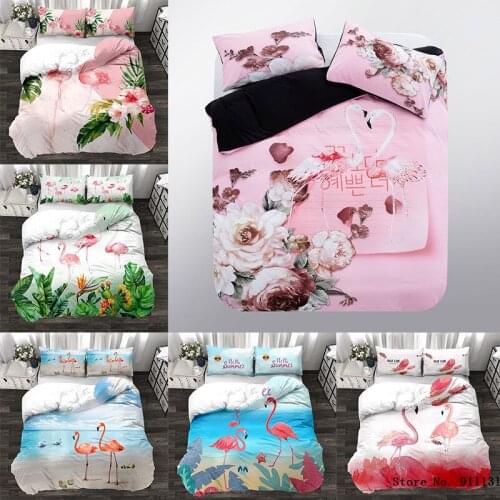 Lovely Floral Pink Flamingo Print Bedding Set Fresh Style Pillowcase Bedding Set Bedding Set Queen Double Single King Size