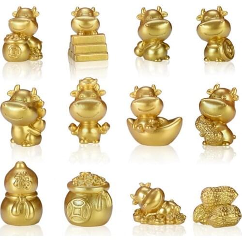 Cow Ornaments Gold Cattle Animal Design DIY Figurines Miniatures Accessories Fairy Garden Decoration Home Decor Wholesale New