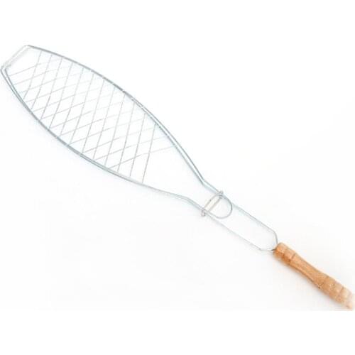 Creative Barbecue Fish Basket Clip Silver Grill Basket Clamp With Wooden Handle Heat-Resistant Roasting Food Gadgets BBQ Tools