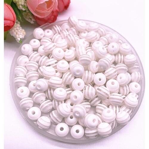 6/8/10/12mm Round Resin Beads Stripe Spacer Beads for Jewelry Making Children Handcraft Department DIY Bracelet Accessories #07