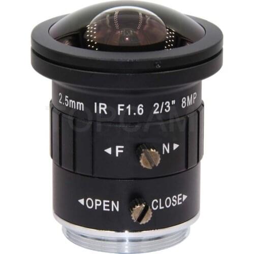 2.5mm 4K 8MP 2/3" F1.6 IR Fisheye Wide Angle View CS Mount Mono-focal CCTV Lens Auto Iris 8 Megapixel for CCTV 4K Camera