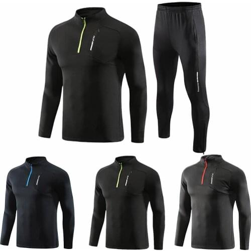 Mens Winter Soccer Jacket Set Sport Suits Jogging Gym Fitness Breathable Long Sleeve Sportswear half zip tracksuit Running Sets