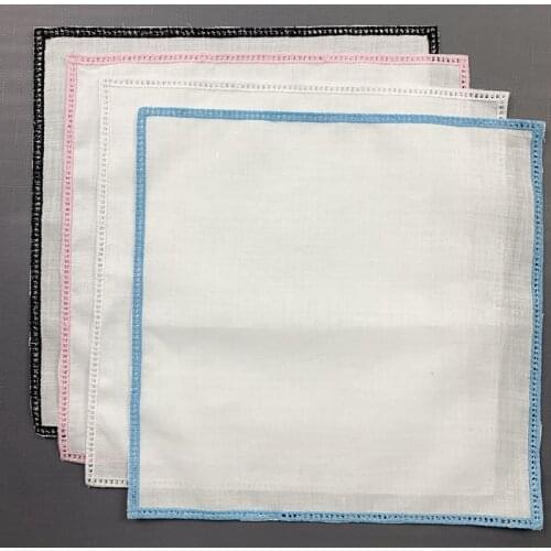 Set of 12 Fashion Wedding Bridal Handkerchiefs 12x12"White Ramie/Linen Hankies with Embroidered Hemstitched Vintage Hanky