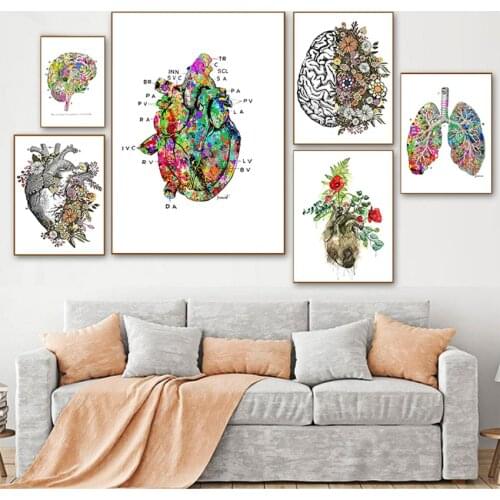 Posters And Prints Wall Pictures For Living Room Anatomy Heart Brain Abstract Medicine Wall Art Print Canvas Painting Nordic