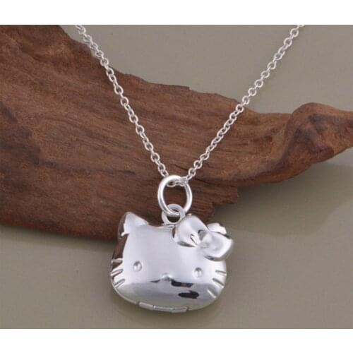 Cute Cartoon Image Silver-Plated Necklace Lolita Kitty Cat Photo Frame Pendants Lovely Fashion Jewelry