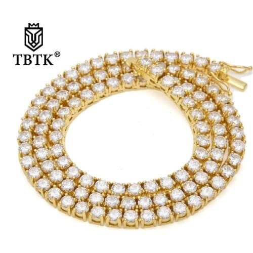 TBTK Round Cut 5mm Iced Out Tennis Chain CZ HipHop 3mm Paved Clear Crystal Stones Necklace Unisex Copper Luxury Jewelry Trendy