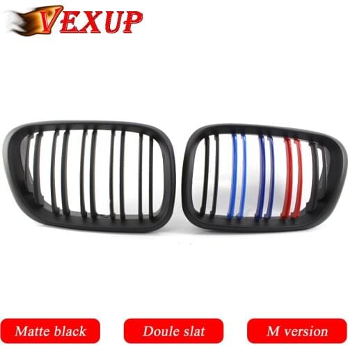 1Pair Front Grill Grilles Kidney Grill Replacement for BMW X5 E53 1999-2003 Double Slat Sport Style Matte Black M Version