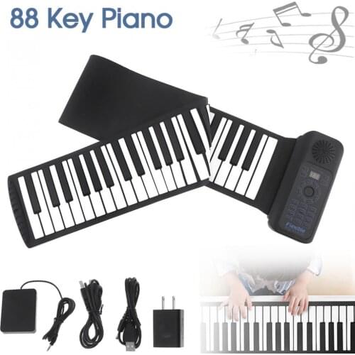 Portable 88 Keys USB MIDI Roll Up Piano Electronic Piano Silicone Flexible Keyboard Organ Built-in Speaker with Sustain Pedal