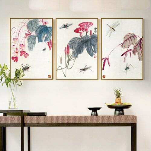 Nature plant Flower Bird Chinese Wall Art Canvas Painting Abstract Oil Poster Prints Pictures for Living Room Kitchen Home Decor
