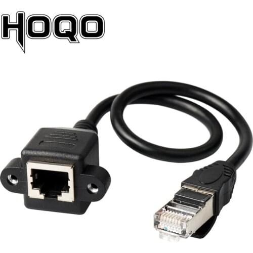 Straight screw Rj45 Panel mount Male to Female ethernet Extension Cable LAN UTP Cat5e shield internet wire Cord with Screw hole