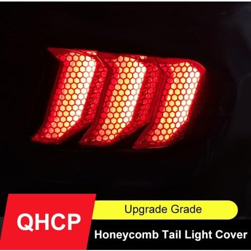 QHCP Car Taillights Cover 3D Honeycomb Rear Tail Lamp Light Hood Decorative Sticker ABS 6Pcs Fit For Ford Mustang 2018 2019 2020