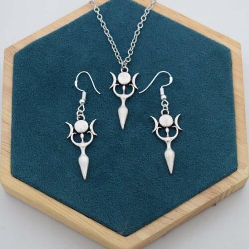 Wiccan Moon Goddess Earrings Necklace Jewelry Sets Witchcraft Gifts for Ladies Girls Accessories