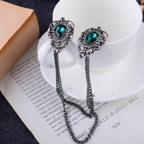 Vintage waterdrop collar pin chain Brooch for men korea suits Shirt collar buckle needle pins and brooches male jewelry