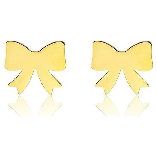 RIR Vintage Stainless Steel Jewelry Gold Hair Bow Stud Earrings Exquisite Accessories for Girly&Baby Birthday Gifts