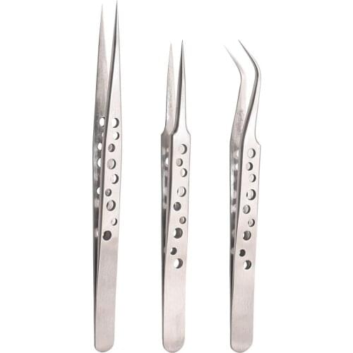High Quality With Hole Stainless Steel Metal Tweezers Sharp Cuspidal ST - 12 14 15 Tweezers Forceps Pincers Nipper Repair Tools