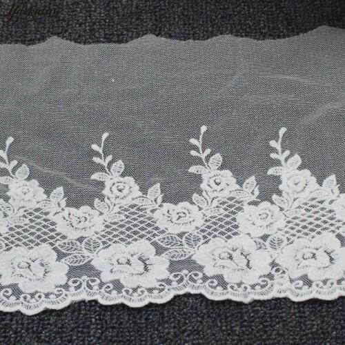 YACKALASI Cotton Lace Mesh Embroidered Applique Soft Tulle Lace Fabrics 3D Floral Scalloped Sewing Apparel Trims Vintage 20CM
