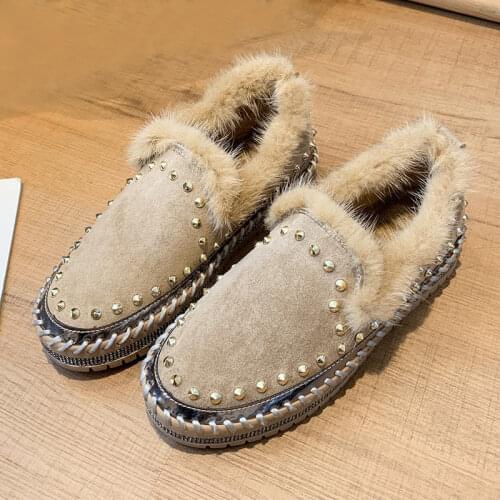 Rimocy Fashion Rivet Flat Shoes Women 2020 Autumn Winter Soft Faux Fur Casual Shoes Woman Shiny Crystal Loafers Shoes Ladies