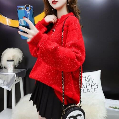 Purple Khaki Red Knitted Sweater Women Autumn Winter Thick Loose Korean Jumper Ladies Long Sleeve Knitting Pullover Tops Female