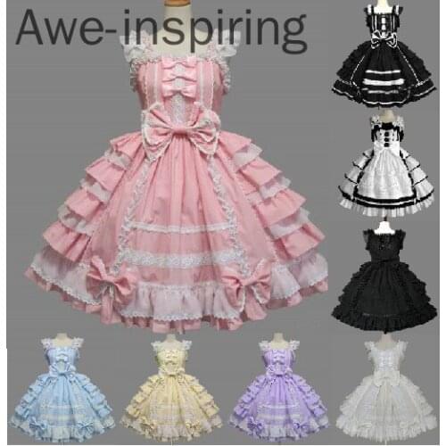 Awe-inspiring Classic Lolita Dress Womens Layered Cosplay Costume Japan Style Dress Cotton JSK Dress Prom Pink White 10 Colors