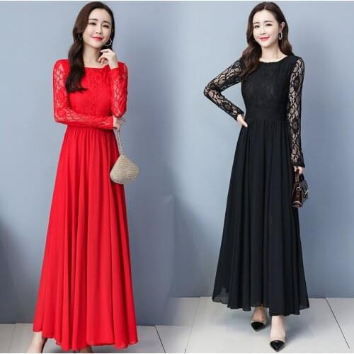 Autumn Winter Vintage Chiffon Midi Dress 2021 4XL Plus Size White Sexy Lace Maxi Dresses Women Party Long Sleeve Elegant Vestido
