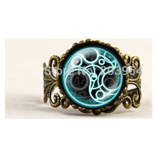 1pcs/lot UK doctor new ring brass glass rings mens womens Fashion vintage steampunk new xmas best friends gift Wedding toy
